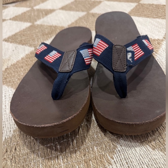 Needlepoint USA flag sandals flip flops men’s leather american vineyard vines - Picture 8 of 9